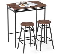 HOMCOM Set sgabello e tavolo, tavolo alto da cucina con 2 sgabelli industriali, ripiano aperto, poggiapiedi, salvaspazio, per piccoli spazi, sala da pranzo, soggiorno, marrone