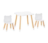 HOMCOM Set Tavolino per Bambini con 2 Sedie a Forma di Orsetto in Legno Bianco