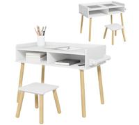 HOMCOM Set Tavolino per Bambini con Sgabello Abbinato, Piano Liscio, Bianco