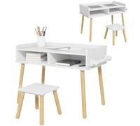 HOMCOM Set Tavolino per Bambini con Sgabello e Rotolo di Carta in Legno Bianco