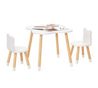 HOMCOM Set Tavolino per Bambini con 2 Sedie a Forma di Orsetto in Legno Bianco