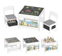 HOMCOM Set Tavolino per Bambini e 2 Sedie, Piano Tavolo 3 in 1, Grigio