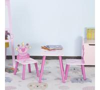 Homcom Set Tavolo 55X34X42Cm 2 Sedie 28X26X50Cm Legno per Bambini 2-4 Anni