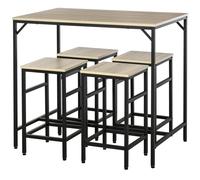 HOMCOM Set Tavolo Alto con 4 Sgabelli Stile Industriale in Metallo e Legno, Rovere Chiaro