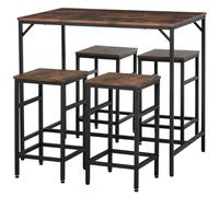 HOMCOM Set Tavolo Alto con 4 Sgabelli Stile Industriale in Metallo e Legno
