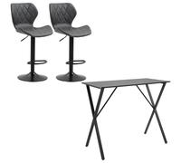 HOMCOM Set Tavolo Alto e 2 Sgabelli Bar Effetto Marmo Nero e Finta Pelle Grigio