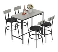 HOMCOM Set Tavolo Alto e 4 Sgabelli Bar con Schienale e Poggiapiedi Grigio
