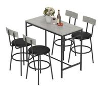 HOMCOM Set Tavolo Bar con 4 Sgabelli con Imbottitura Pelle PU, Bancone Bar e Sedie Cucina Salvaspazio con Gambe in Acciaio, Stile Moderno, Tavolo Alto con Sgabelli per Casa Pranzo Soggiorno, Grigio