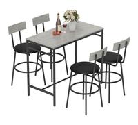 HOMCOM Set Tavolo Bar con 4 Sgabelli con Imbottitura Pelle PU, Bancone Bar e Sedie Cucina Salvaspazio con Gambe in Acciaio, Stile Moderno, Tavolo Alto con Sgabelli per Casa Pranzo Soggiorno, Grigio