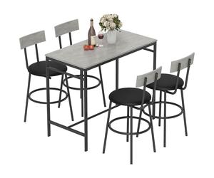 HOMCOM Set Tavolo Bar con 4 Sgabelli Imbottitura Pelle PU Moderno Grigio