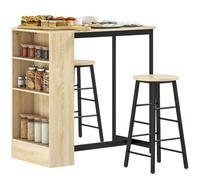 HOMCOM Set tavolo bar da cucina con 2 sgabelli, poggiapiedi, rovere