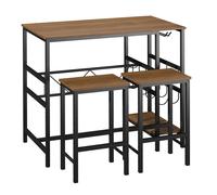 HOMCOM Set Tavolo con 2 Sgabelli Alti da Bar, Portabottiglie e Portabicchieri