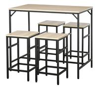 HOMCOM Set tavolo da Bar 100x60x88cm e 4 sgabelli 32x32x57cm per cucina rovere