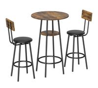 HOMCOM Set tavolo da bar stile industriale con 2 sgabelli alti imbottiti, marrone rustico Aosom Italy
