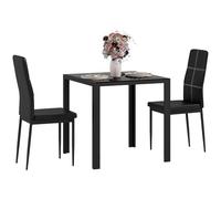 HOMCOM Set tavolo da pranzo e sedie per 2 persone, tavolo da cucina con sedie, piano rettangolare in vetro, struttura in metallo, per cucina soggiorno casa, nero