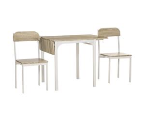 HOMCOM Set Tavolo da Pranzo per 2 Persone, Tavolo Pieghevole in Legno e Metallo con 2 Sedie da Pranzo per Cucina e Soggiorno, Legno Naturale