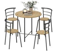 HOMCOM Set Tavolo da Pranzo Rotondo con 4 Sedie Salvaspazio Stile Industriale