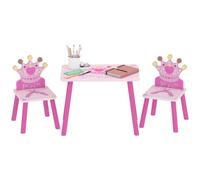 HOMCOM Set Tavolo e 2 Sedie a Tema Principesse per Cameretta Bambini in Legno Rosa con Schienale a Forma di Corona Aosom