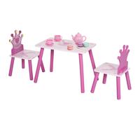 HOMCOM Set Tavolo e 2 Sedie per Bambini 3 Pezzi, Piedi Solidi, Tavolo per Bambini con Sedia e Motivo a Corona per Ragazze