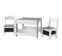 HOMCOM Set Tavolino per Bambini e 2 Sedie, Piano del Tavolo 3 in 1 con Lavagna, Contenitori e Vano Libreria, Grigio