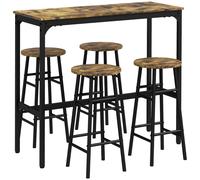 HOMCOM Set Tavolo Rettangolare 4 Posti e Sedie, 4 Sgabelli Poggiapiedi in MDF e Acciaio, Poggiapiedi Ø30x60 cm e Tavolo Rettangolare 105x40x90 cm, Nero e Marrone