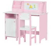 HOMCOM Set Tavolo e Sedie per Bambini 5-8 Anni in Legno con Banco Scuola, Set di Mobili per Bambini con Spazio Portaoggetti e Lavagna Bianca e Sedia, Bianco e Rosa Questo set HOMCOM comprende un tavol