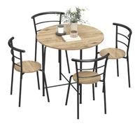 HOMCOM Set Tavolo e Sedie Sala da Pranzo 5 Pezzi, 4 Sedie Nero Color Legno | Tavolo Rotondo, Legno e Metallo, Salvaspazio, Stile Industriale, Soggiorno Salotto Cucina