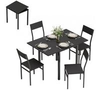HOMCOM Set Tavolo e Sedie Sala da Pranzo 5 Pezzi Moderno 80-120 cm Nero | Tavolo Allungabile, Set da Pranzo per 2-4 Persone, 4 Sedie Impilabili Salvaspazio, Gambe Metallo, Soggiorno Cucina