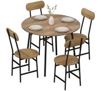 HOMCOM Set Tavolo e Sedie Sala da Pranzo 5 Pezzi, Set da Pranzo per 4 Persone Industriale con Tavolo Cucina Rotondo Effetto Legno e 4 Sedie Salvaspazio, Gambe Metallo, per Soggiorno Cucina Color Legno