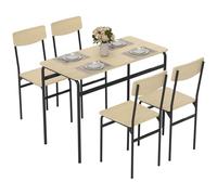 HOMCOM Set Tavolo e Sedie Sala da Pranzo 5 Pezzi, Tavolo da Pranzo Rettangolare e 4 Sedie in Legno e Metallo, Salvaspazio, Design Industriale, per Soggiorno Salotto Cucina, Nero e Color Legno