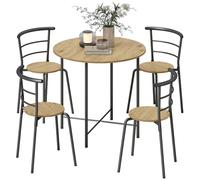 HOMCOM Set Tavolo e Sedie Sala da Pranzo 5 Pezzi, Tavolo da Pranzo Rotondo e 4 Sedie in Legno e Metallo, Salvaspazio, Stile Industriale, per Soggiorno Salotto Cucina, Nero e Color Legno