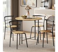 HOMCOM Set Tavolo e Sedie Sala da Pranzo 5 Pezzi, Tavolo da Pranzo Rotondo e 4 Sedie in Legno e Metallo, Salvaspazio, Stile Industriale, per Soggiorno Salotto Cucina, Nero e Color Legno Il set da pran