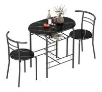 HOMCOM Set Tavolo Moderno con 2 Sedie per Sala da Pranzo Nero | Set 3 Pezzi, Mobili Salvaspazio da Cucina, Balcone, Ristorante o Bar