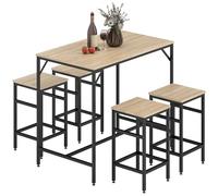HOMCOM Set Tavolo Moderno da Cucina Alto con 4 Sgabelli Rovere Chiaro