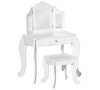 HOMCOM Set Toeletta Trucco Bambina 2 in 1 con Sgabello, Bianco