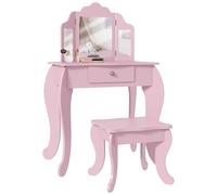 HOMCOM Set Toeletta Trucco Bambina 2 in 1 con Sgabello, Rosa
