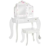 HOMCOM Set Toeletta Trucco Bambina 2 in 1 con Sgabello, Rosa e Bianco