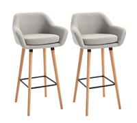 HOMCOM Sgabelli da Bar Design Scandinavo - Set di 2 Sgabelli da Bar Grand Comfort con Poggiapiedi e Braccioli - Legno Massiccio Lino Beige