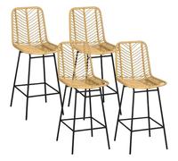 HOMCOM Sgabelli da bar in rattan set da 4, 26" Altezza bancone, Giallo