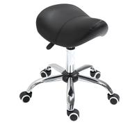 HOMCOM Sgabello da Lavoro a Sella con Ruote e Altezza Regolabile per Negozi Parrucchiere e Tattoo, 52x53x49-61cm Nero
