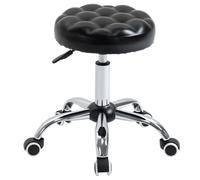 HOMCOM Sgabello ad Altezza Regolabile con 5 Ruote Girevoli Nero | Sgabello Fisarmonica, in Acciaio, Gommapiuma e Pelle PU, Ø48x47-59A cm