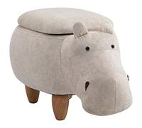 HOMCOM Sgabello con ippopotamo, decorazione carina, poggiapiedi, struttura in legno, gambe con coperchio imbottito, mobili per animali, color crema, 36 x 65 cm