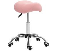 HOMCOM Sgabello con ruote, sgabello da massaggio con altezza regolabile 49-61 cm e sella ergonomica, sedia da lavoro con ruote girevole a 360°, per salone massaggi, tatuaggi, clinica, spa, rosa