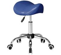 HOMCOM Sgabello con ruote, sgabello da massaggio con altezza regolabile 49-61 cm e sella ergonomica, sedia da lavoro girevole a 360°, per salone massaggi, tatuaggio, clinica, spa, blu
