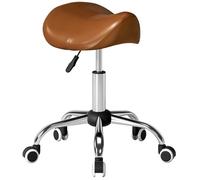 HOMCOM Sgabello con ruote, sgabello da massaggio con altezza regolabile 49-61 cm e sella ergonomica, sedia da lavoro con ruote girevole a 360°, per salone massaggi, tatuaggio clinico spa, marrone