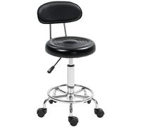 HOMCOM Sgabello con ruote, sgabello da massaggio con altezza regolabile 70-86 cm, schienale e poggiapiedi, sedia da lavoro con ruote girevoli, per salone massaggi, tatuaggio, clinica, spa, nero
