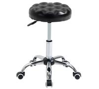 HOMCOM Sgabello ad Altezza Regolabile con 5 Ruote Girevoli, in Acciaio, Gommapiuma e pelle PU, Ф48x47-59Acm, Nero