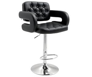 HOMCOM Sgabello da Bar Alto con Schienale e Braccioli, Sgabello da Cucina Moderno Girevole con Altezza Regolabile e Poggiapiedi, in Finta Pelle, 64x50x94-114cm, Nero