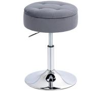 HOMCOM Sgabello da Bar con Altezza Regolabile e Vano Contenitore, Sgabello da Cucina Girevole a 360° Senza Schienale e Imbottito con Cuciture, Base in Acciaio, per Bancone Bar e Isola Cucina, Grigio