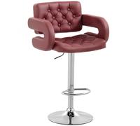 HOMCOM Sgabello da Bar con Altezza Regolabile, Schienale e Braccioli Rosso Vino